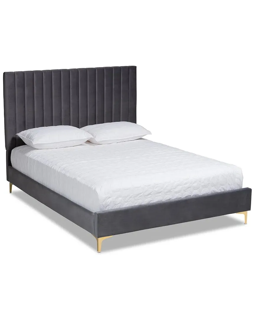 Serrano Queen Size Platform Bed - Grey, Velvet image
