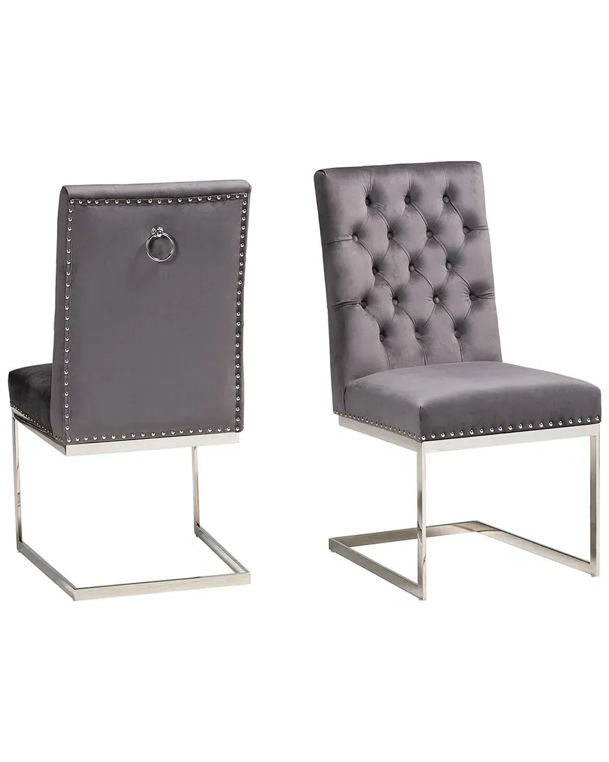 Sherine 2-Piece Dining Chair Set - Grey, Velvet