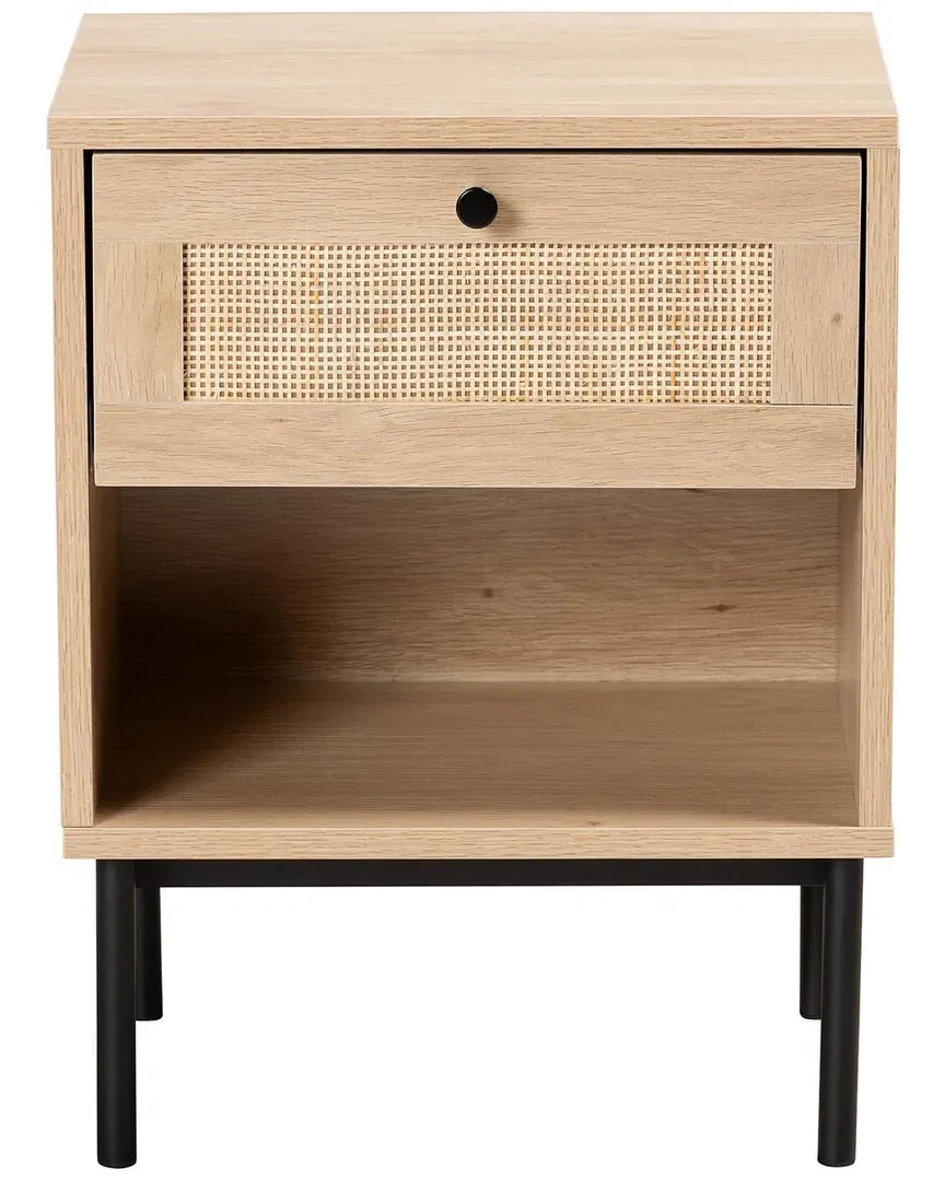 Sherwin 1-Drawer End Table with Rattan Accent - Light Brown image