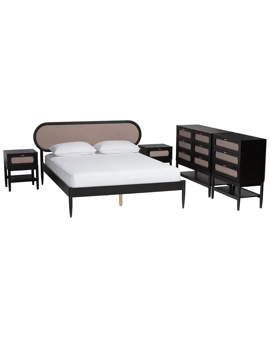 Shirin Queen Size 5pc Bedroom Set - Beige, Rubberwood