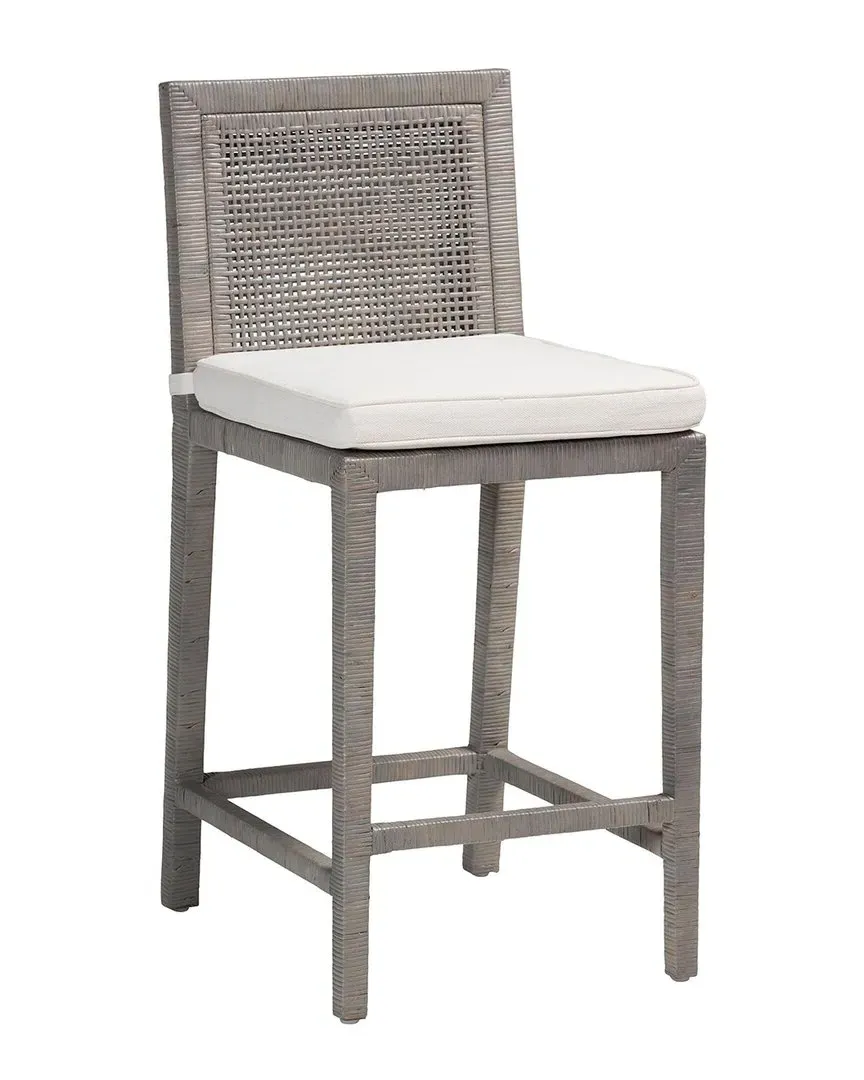 Sofia Counter Stool with Footrest - French Grey, Rattan