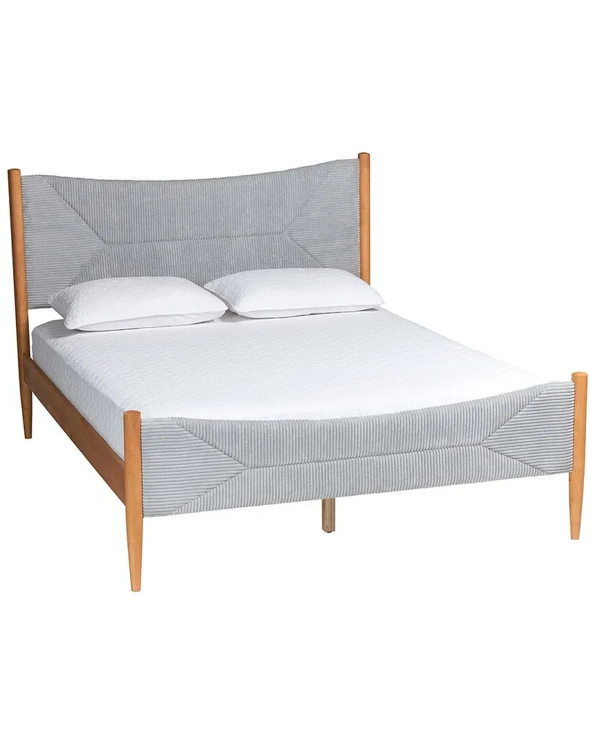 Taylin Queen Size Platform Bed - Grey, Corduroy