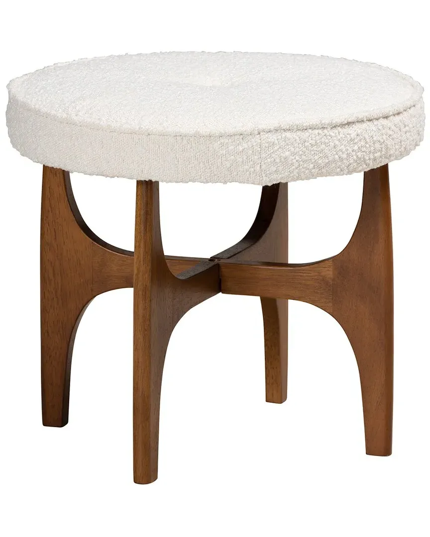 Theo Round Boucle Ottoman - White, Fabric