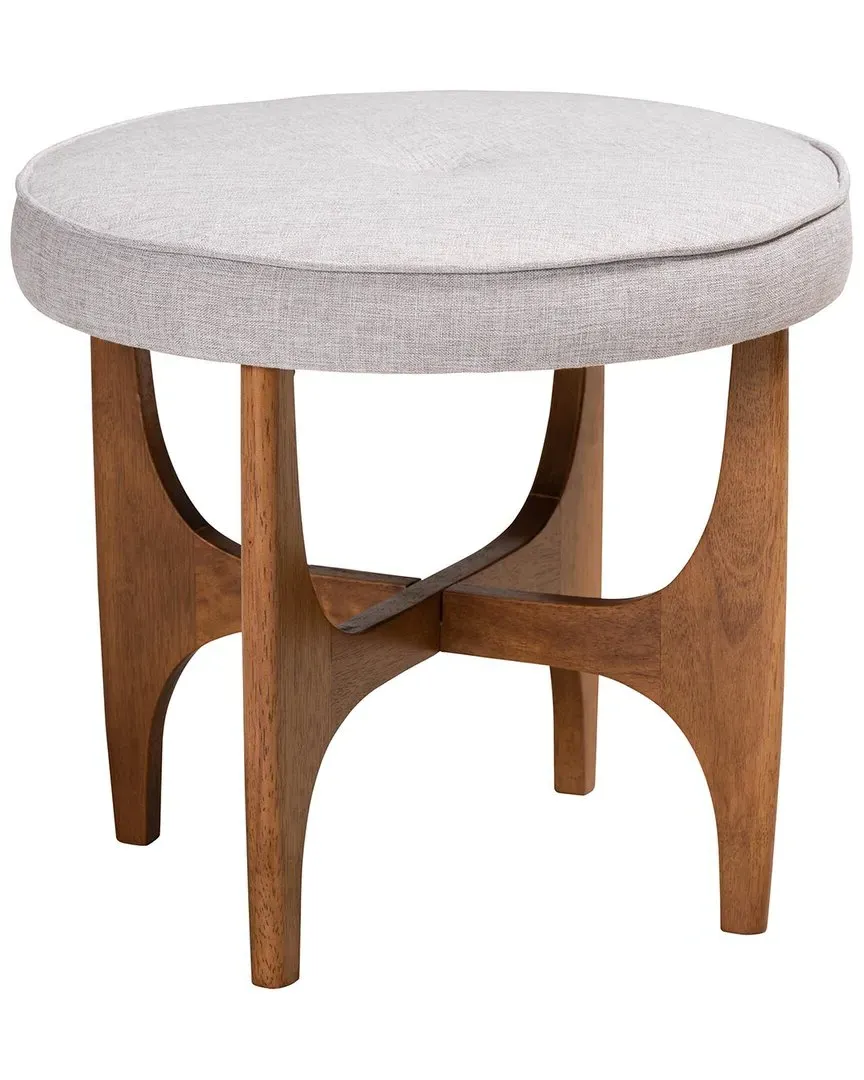 Theo Round Ottoman Footstool - Greyish Beige, Fabric image