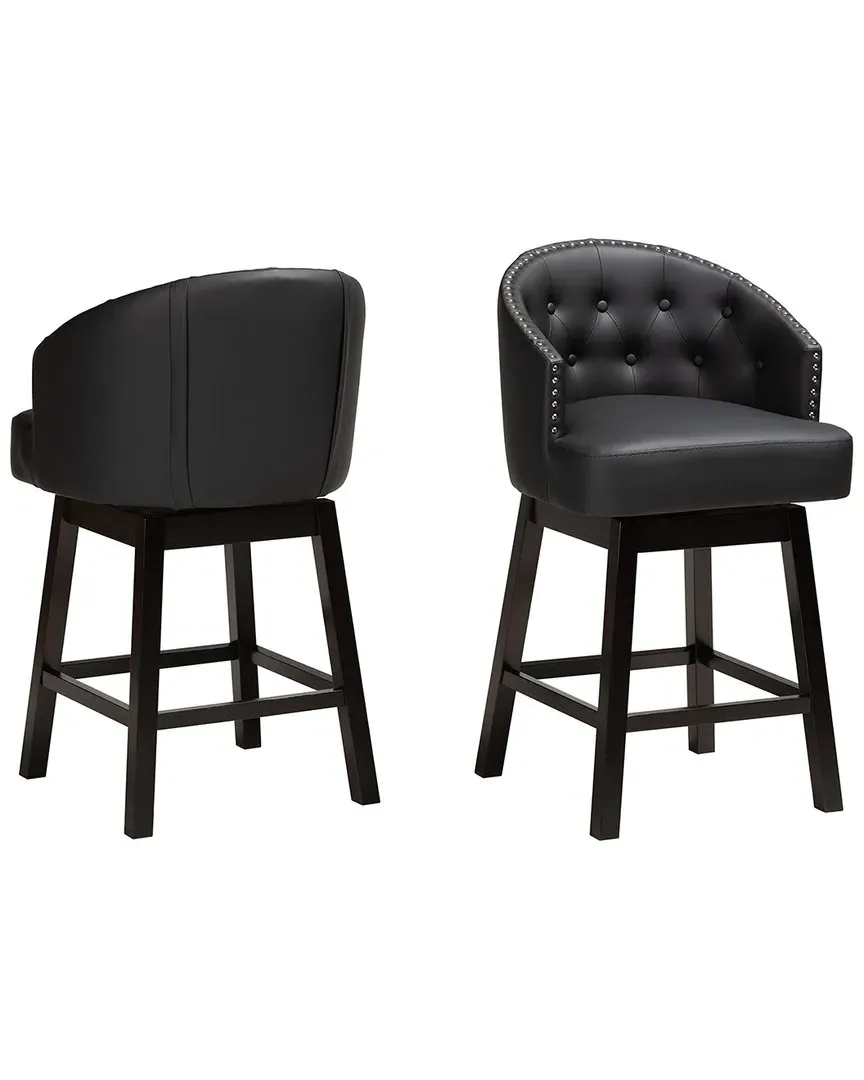 Theron 2-Piece Swivel Counter Stool Set - Black, Faux Leather image
