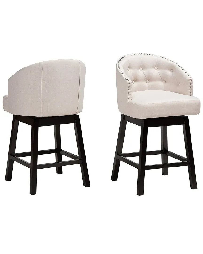 Theron 2pc Swivel Counter Stool Set - Beige, Fabric