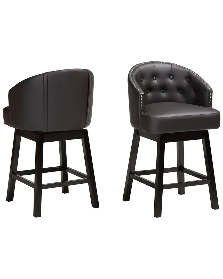 Theron 2pc Swivel Counter Stool Set - Dark Brown, Faux Leather image