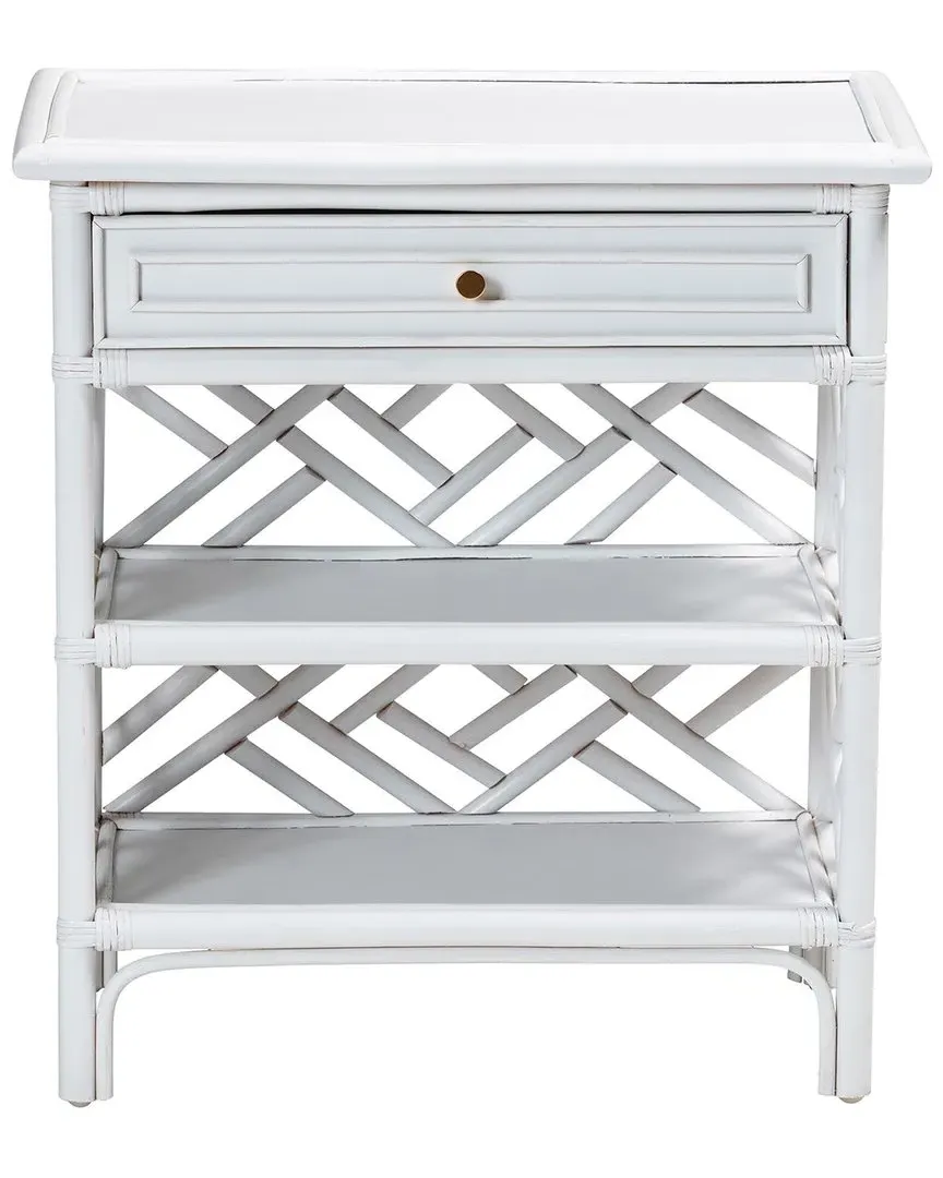 Tiaret Rattan Nightstand with Drawer - White