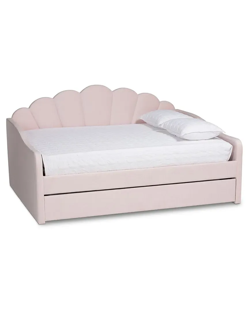 Timila Queen Size Daybed with Trundle - Pink, Velvet