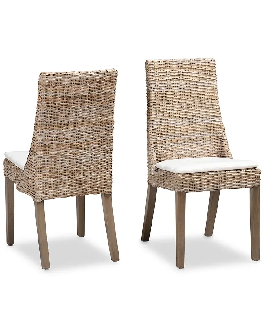 Toby 2-Piece Dining Chair Set with Cushions - White, Rattan