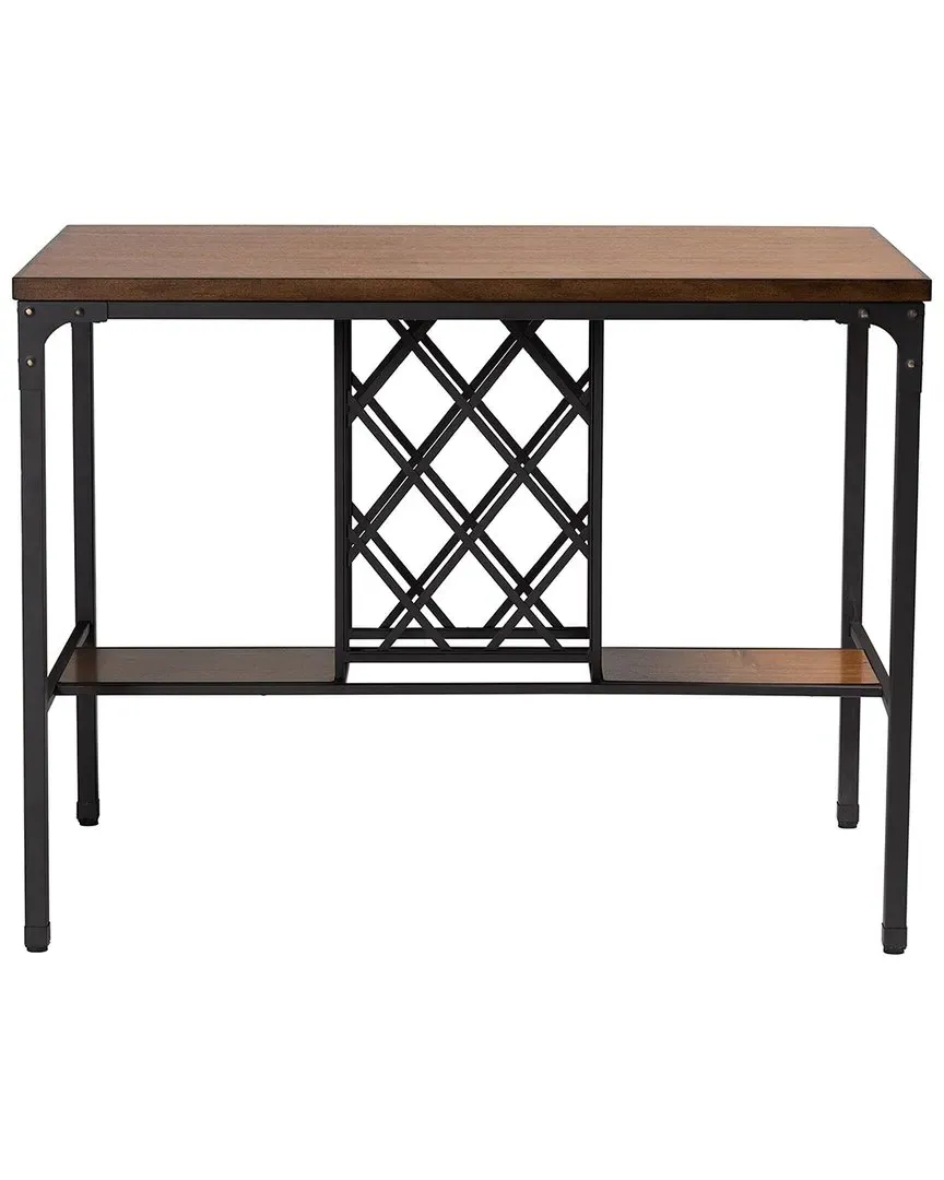 Vintner Industrial Pub Table with Built-In Wine Cage - Brown