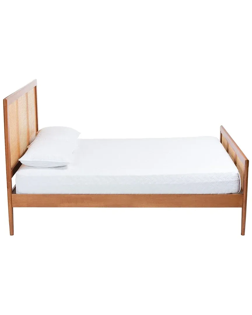 Walthard Queen Size Platform Bed with Woven Rattan - Light Walnut image