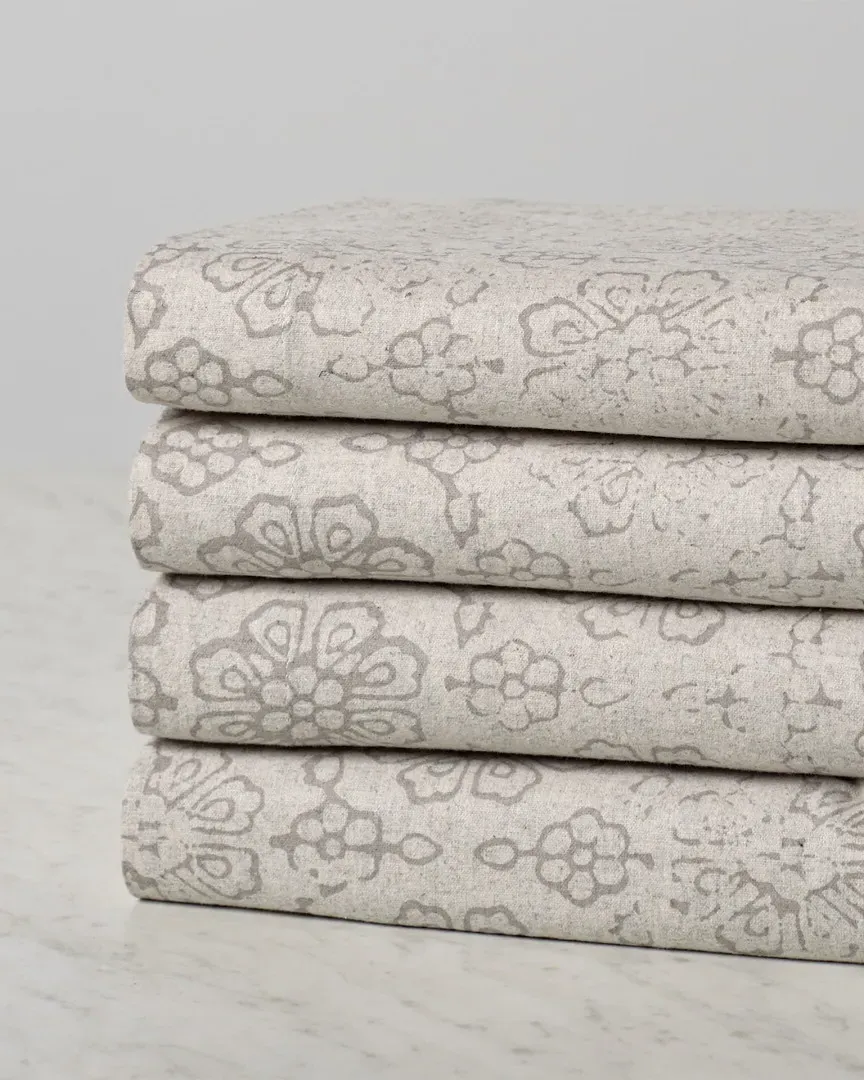 Distressed Floral Flannel Sheet Set - Dark Grey image