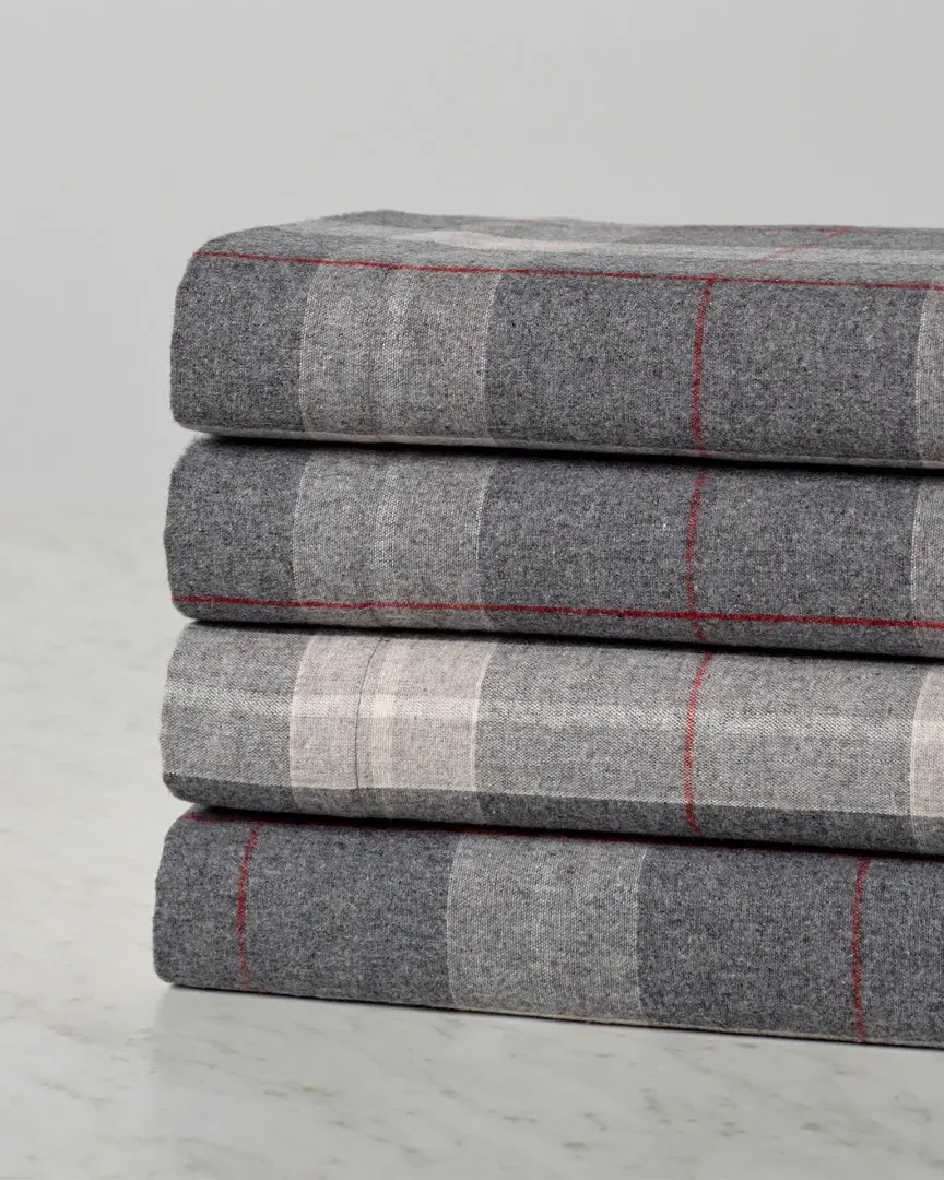 Heathered Plaid Flannel Sheet Set - Red Grey