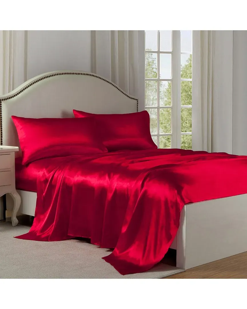 Satin Sheet Set - Red, Polyester