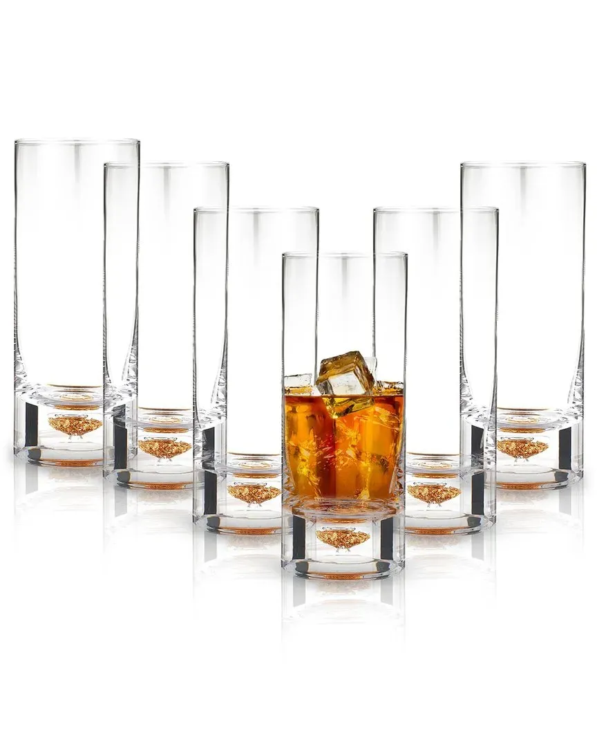 Set of 6 Highball Whiskey Glasses with Flake Design - Clear