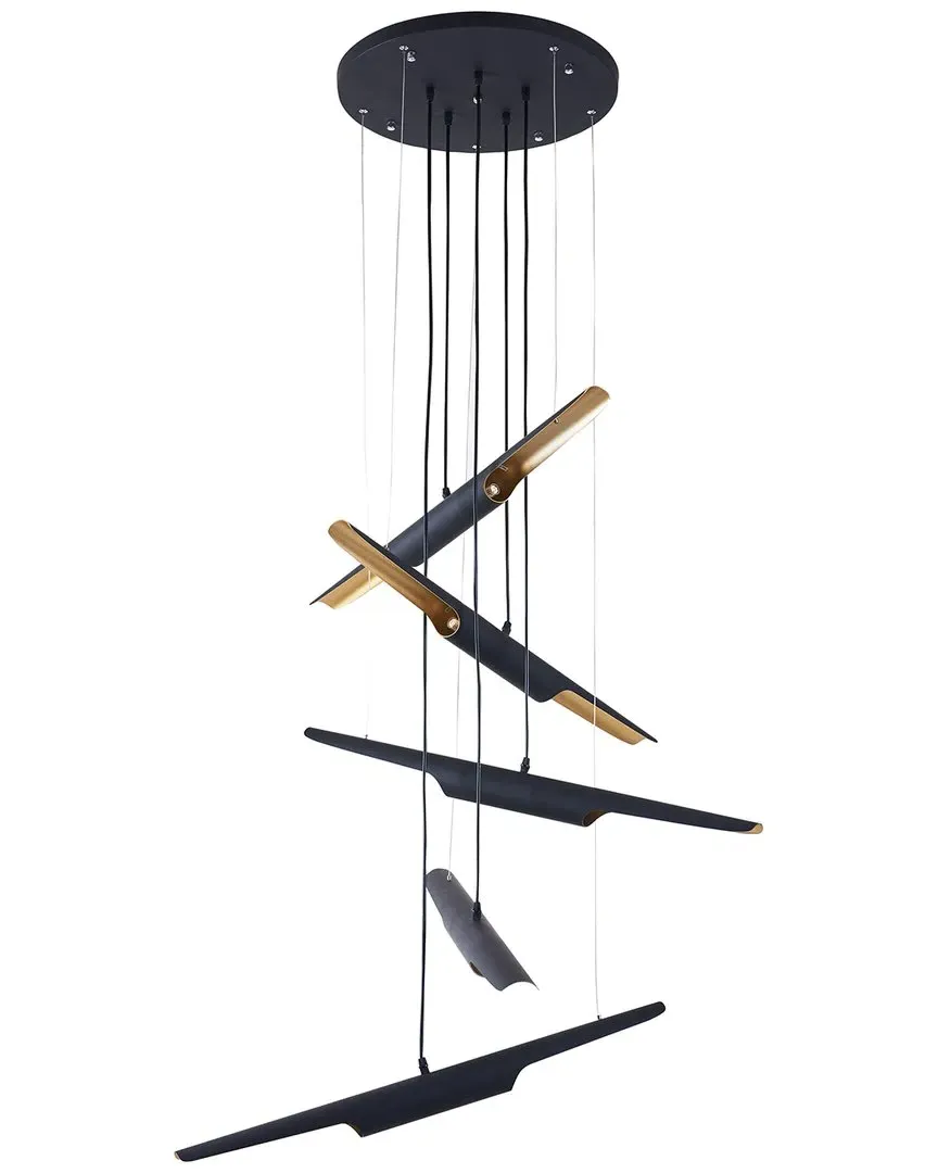 10-Light Flush Chandelier with Pendant Tubes - Matte Black