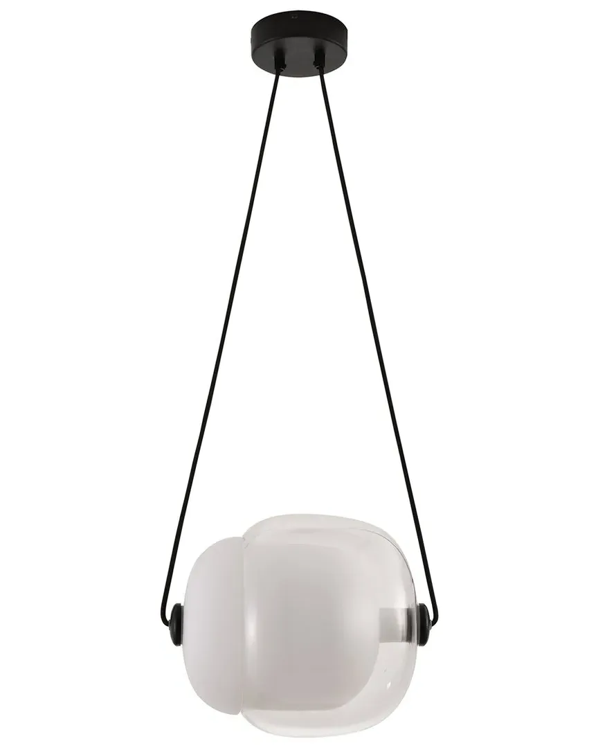 11.8in Metal LED Pendant with Glass Shade - Black image