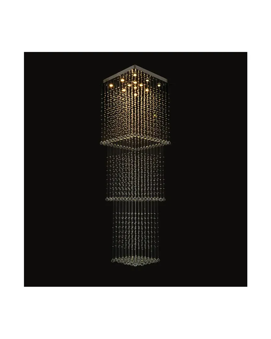 12-Light Flush Chandelier with Crystal Beads - Chrome image