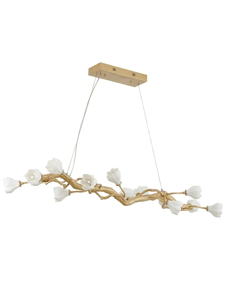 14-Light Branch Chandelier with Ceramic Flower Shades - Gold image