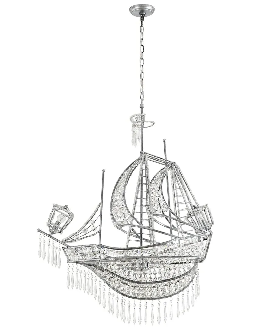 4-Light Sail Boat Chandelier with Crystal Accents - Antique Silver image