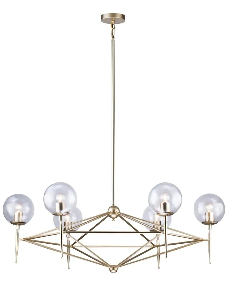 6-Light Iron Chandelier with Glass Globe Shades - Gold image