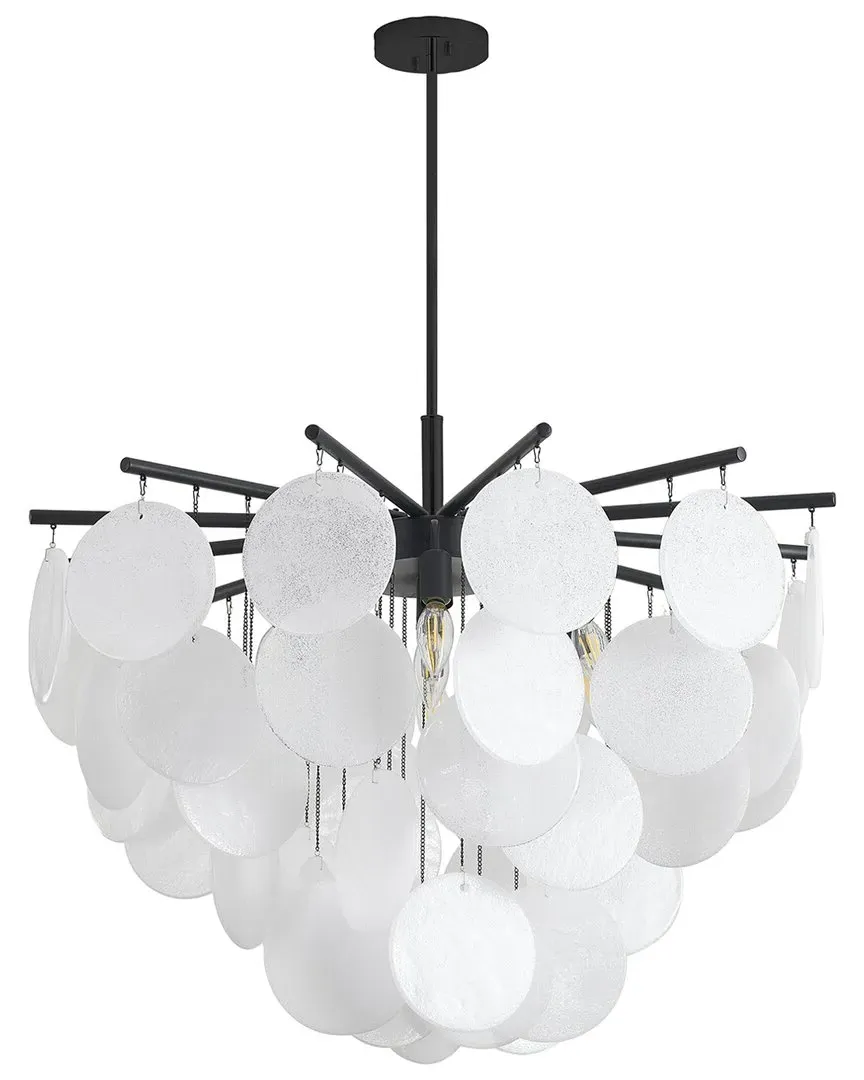 7-Light Chandelier with Frosted Glass Petals - Satin Black