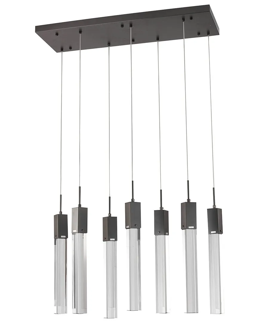 7-Light Island Chandelier with Crystal Pendants - Matte Black