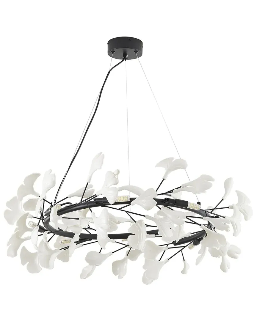 8-Light Chandelier with Matte Leaf Petals - Black, Iron