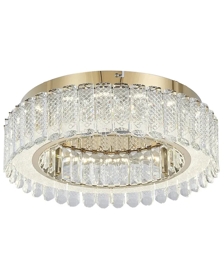 Round LED Flush Mount Light with Crystal Accents - Gold