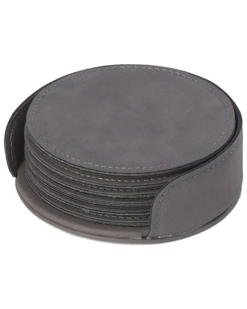 6 Coaster Set with Holder - Grey, Leatherette image