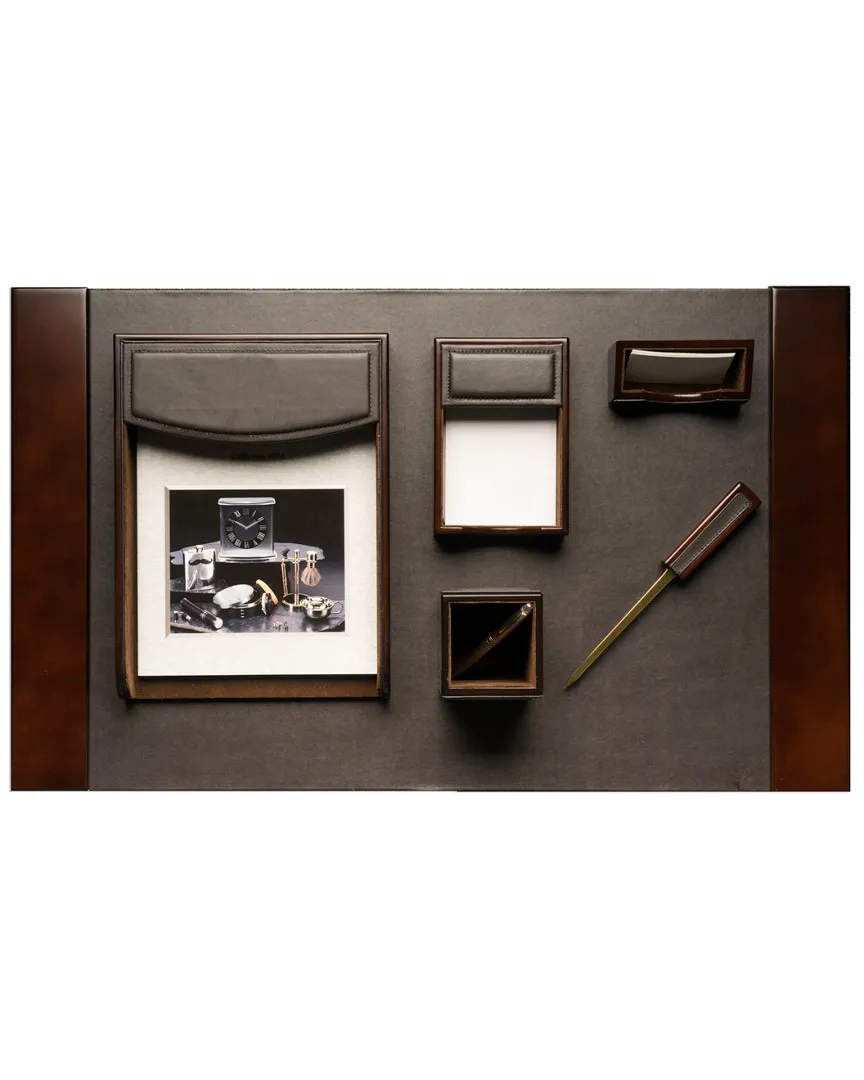 Bey-Berk 6-Piece Desk Set - Brown, Walnut Wood image