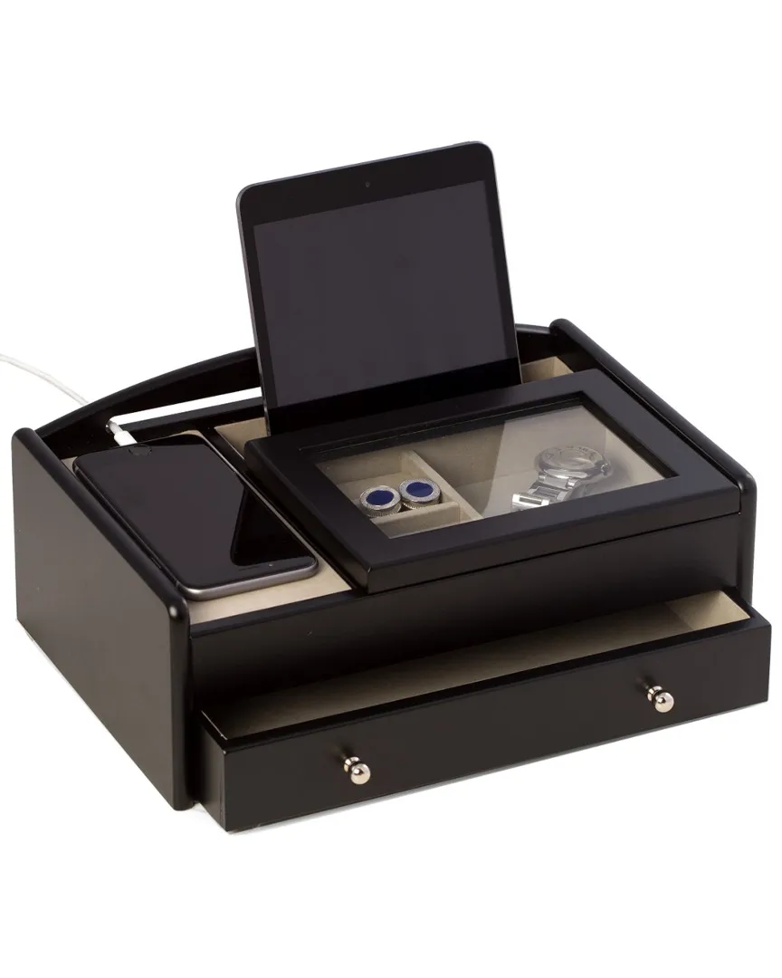 Bey-Berk Valet Box with Storage - Black, Wood image