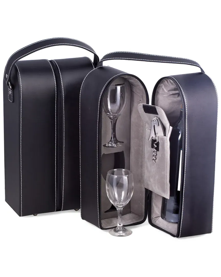 Bey-Berk Wine Caddy - Black, Leather image
