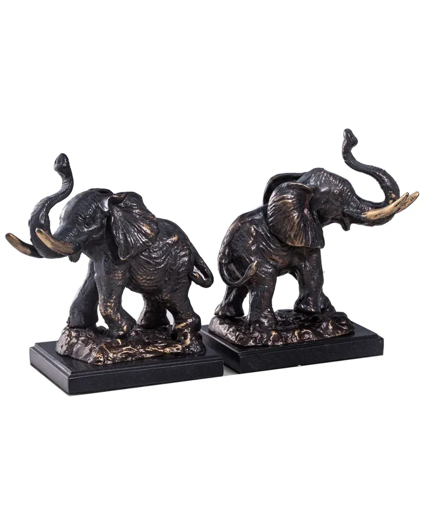 Cast Metal Elephant Bookends - Bronze
