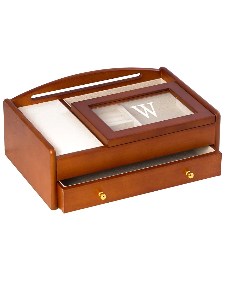 Cherry Wood Valet Box with Storage - Brown
