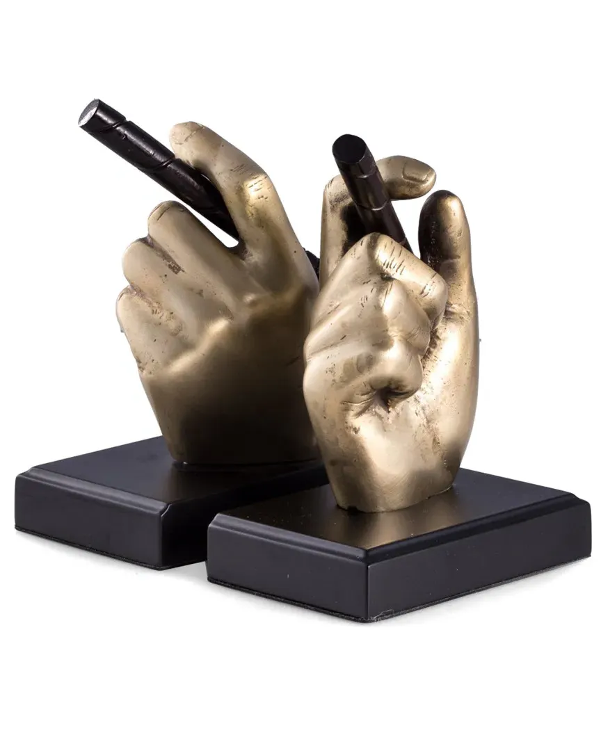 Cigar in Hand Bookends - Antique Brass, Black Wood image
