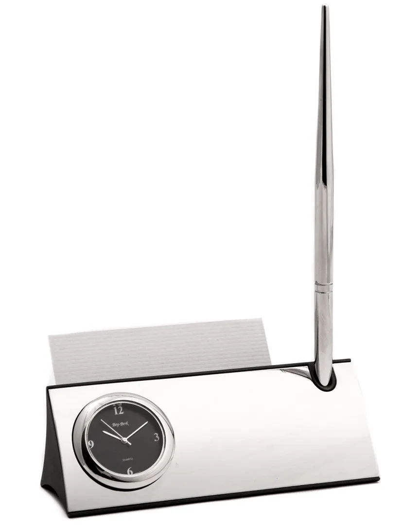 Desk Quartz Clock with Business Card Holder - Silver Plated image