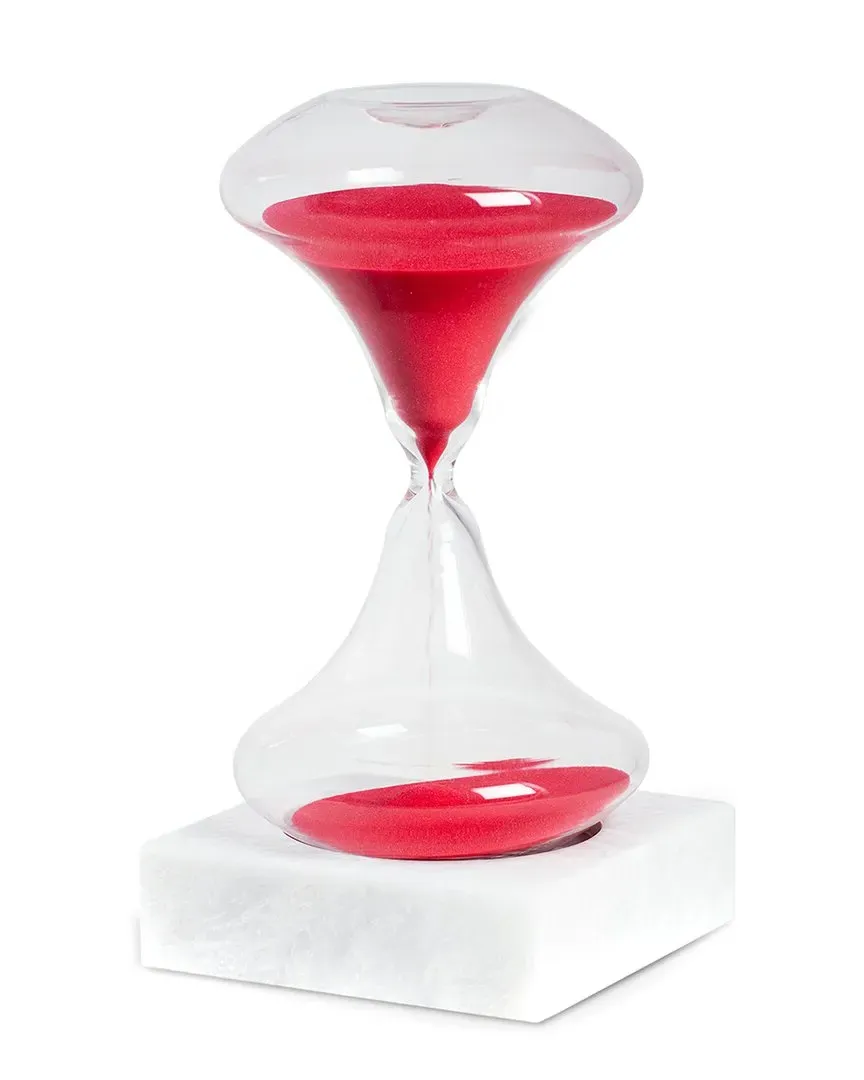 Hand Blown 45 Minute Sand Timer with Marble Base - Red, Glass