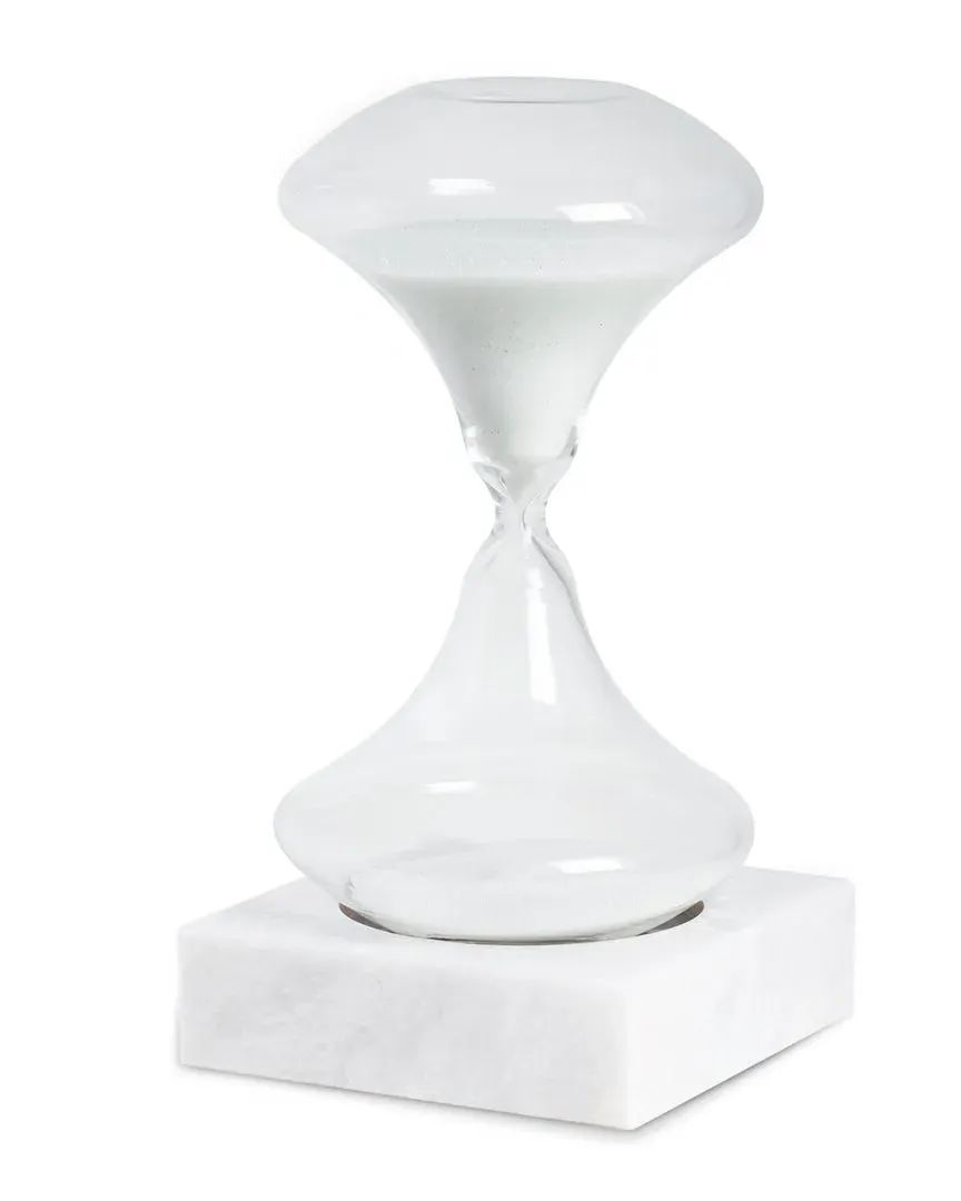 Hand Blown 45 Minute Sand Timer with Marble Base - White, Glass