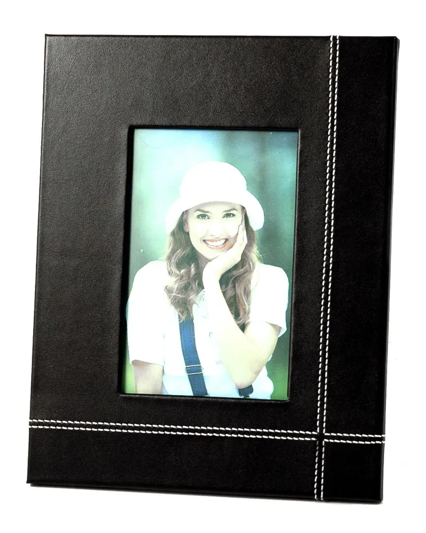 Leather Photo Frame with Easel Back - Black image
