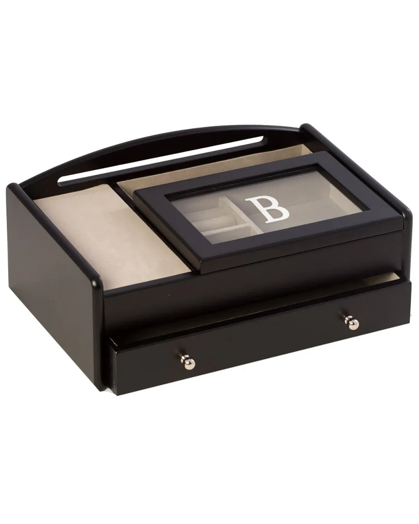 Matte Wood Valet Box with Storage - Black image