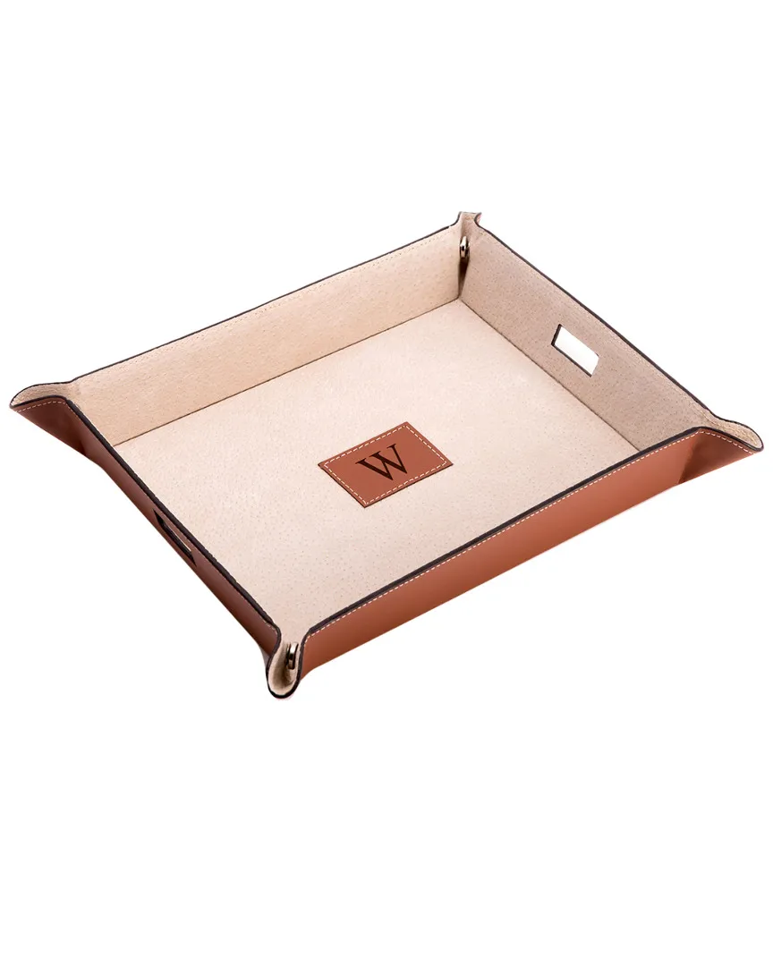 Monogrammed Leather Valet & Charging Station - Saddle Brown