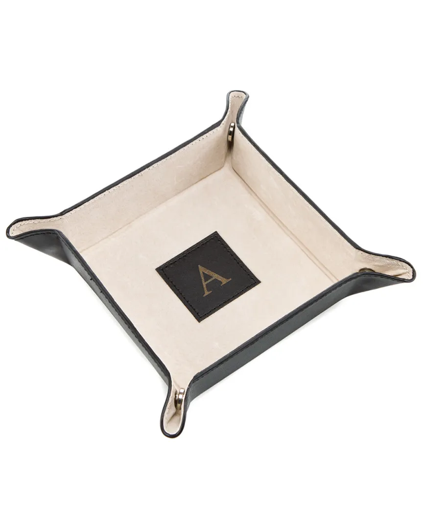 Monogrammed Leather Valet with Snap Closure - Black