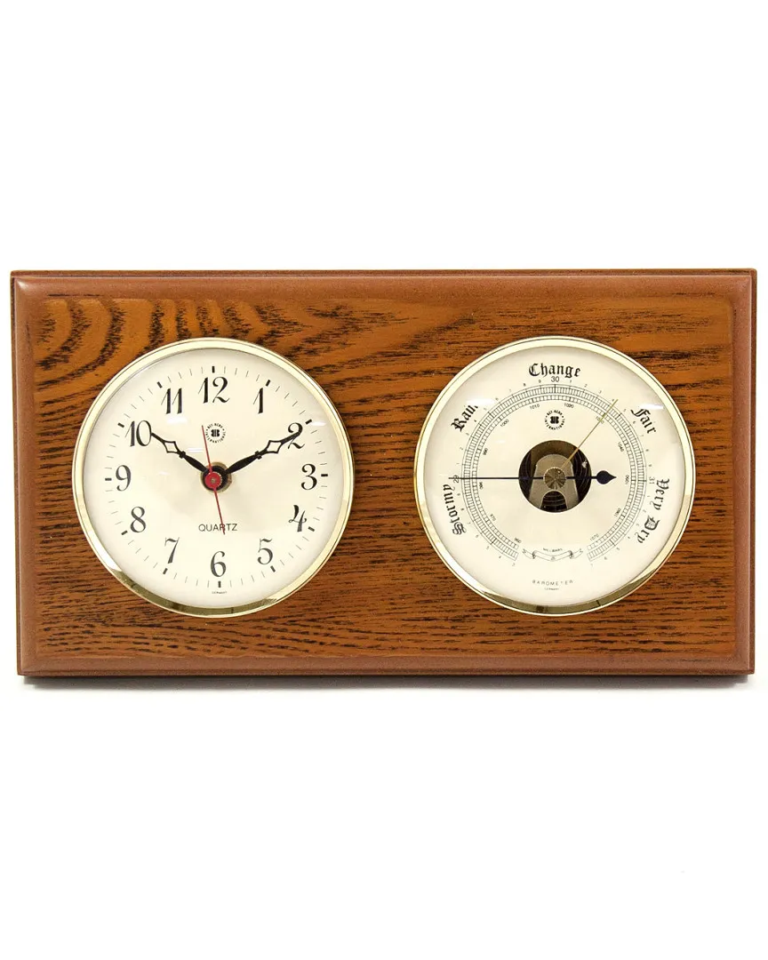 Quartz Clock and Barometer Set - Oak Wood