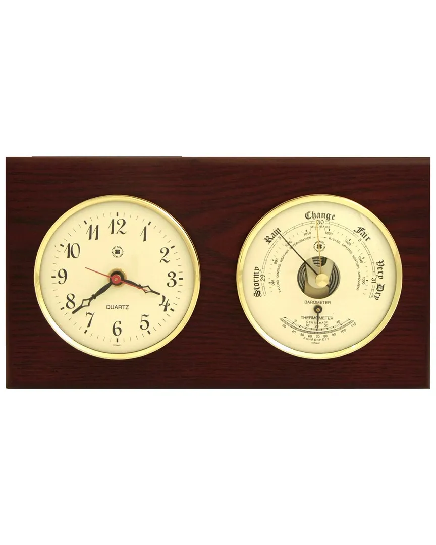 Quartz Clock Barometer Set - Mahogany