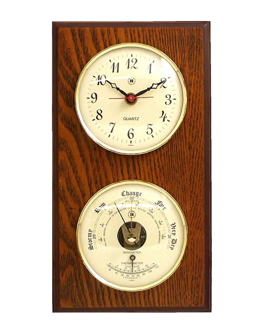 Quartz Clock Barometer Set - Oak Wood