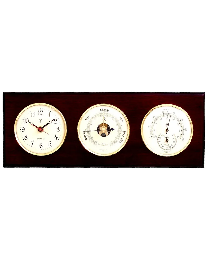 Quartz Clock Barometer Thermometer Set - Mahogany