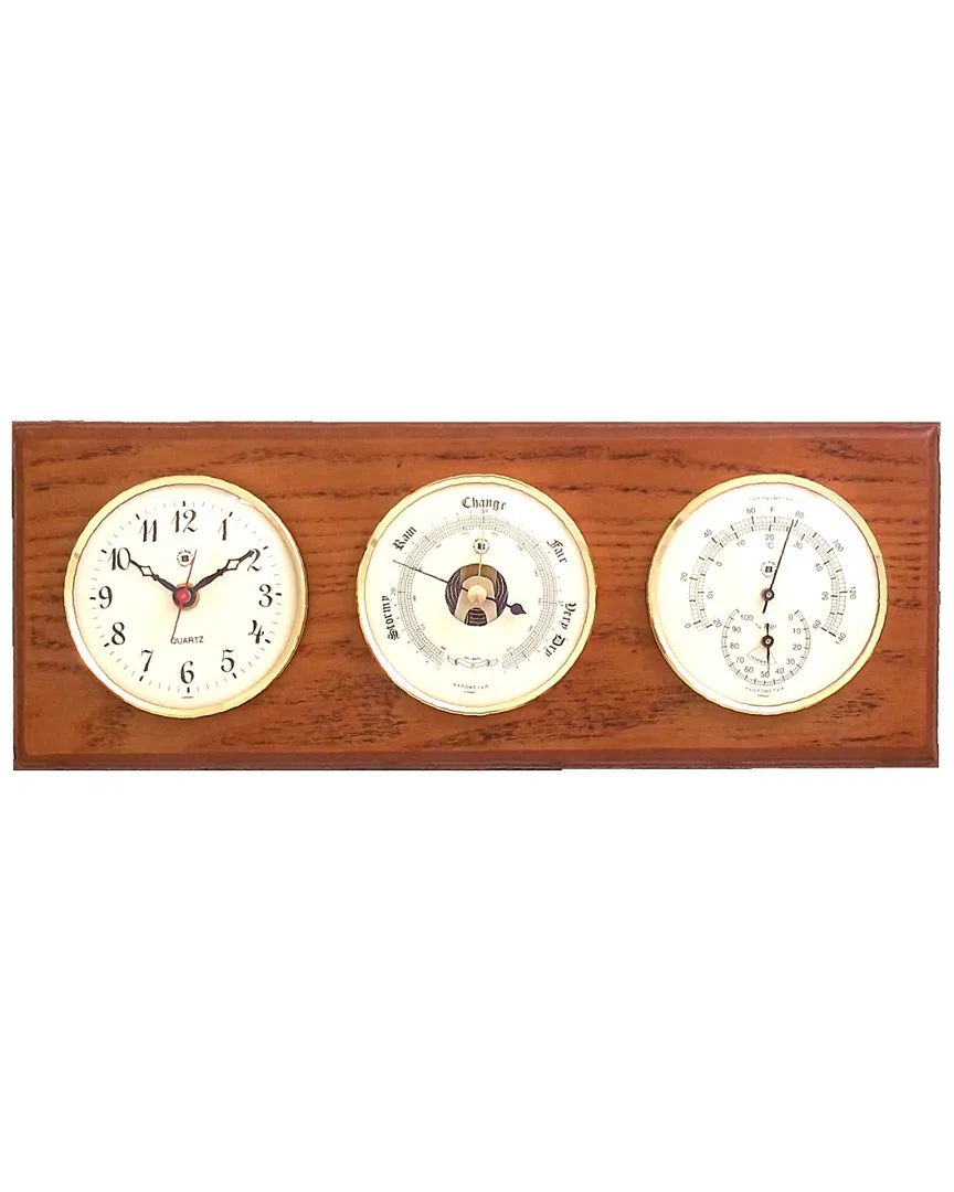 Quartz Clock Barometer Thermometer Set - Oak Wood