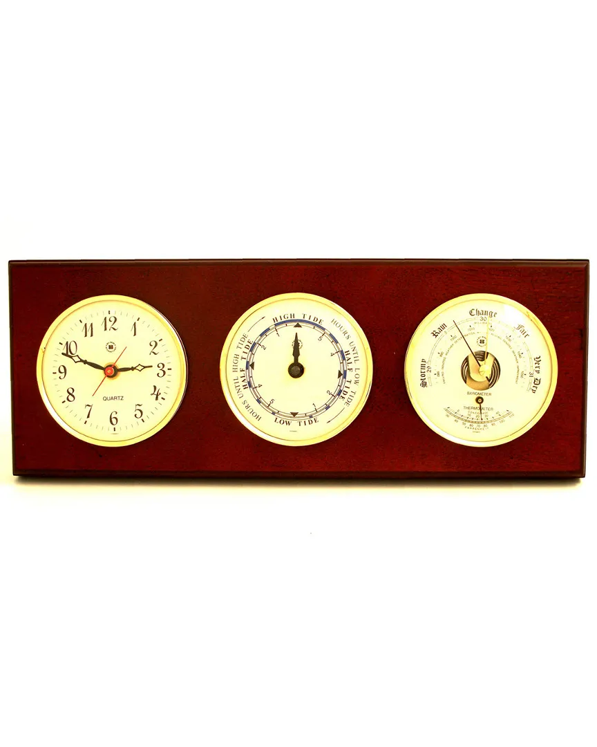 Quartz Clock Tide Clock Barometer Set - Mahogany